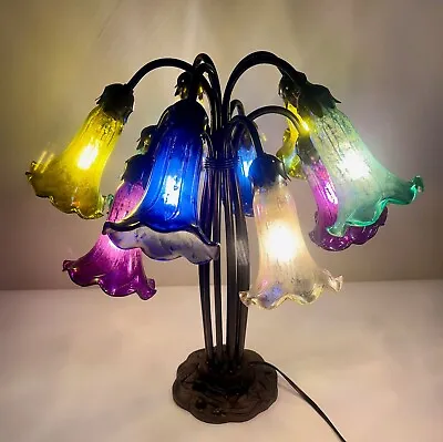 River Of Goods Multicolor Mercury Glass Table Lamp Tulip Lilly Pond Base • $265