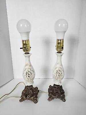 Vtg Marie Antoinette French Pair Of White Bisque & Brass Cherubs Lamps Works • $50