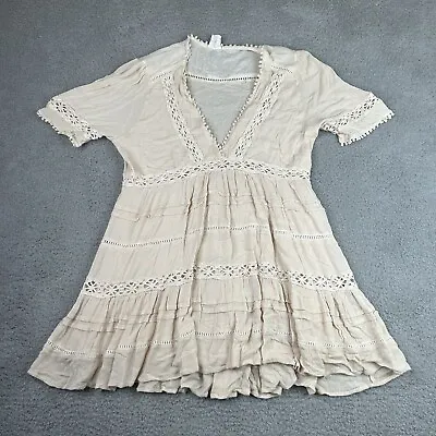 By Together Dress Womens Medium Ivory Lace Short Sleeve Plunging V Neck • $18.98