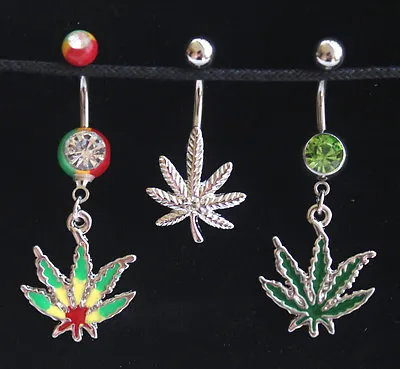 Cannabis Marijuana Leaf Weed Dope Gem BELLY NAVEL Body Piercing Jewelry Bar Ring • £4.30