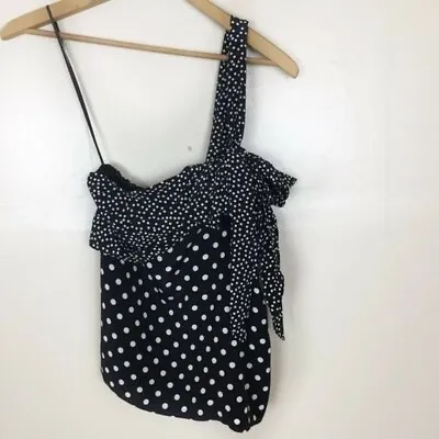 J. Crew SIZE: 00 NEW Black & White Silk Polka Dot One Shoulder Bow Top • $55.62