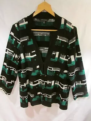 MING WANG Acrylic Blend Green Black Abstract 2-Hook Cardigan Sweater Size 1X • $36.50