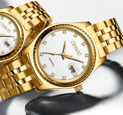 Luxury Jewelry Men's Gold Watch Business Waterproof Stainless Steel For Gift NEW • $23.03