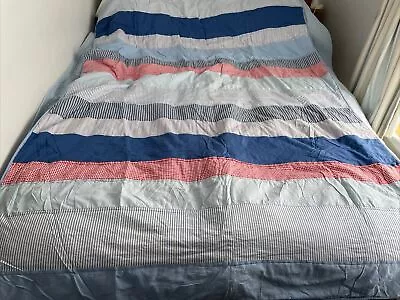 Laura Ashley Nautical Bed Spread Throw Cover Blue Red White Striped Cotton Set 4 • £35