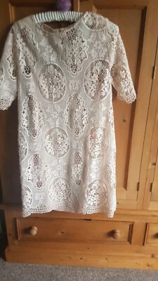 £3 • Buy Zara  Lace Cream Knee Length Dress Large (fit Size 12)
