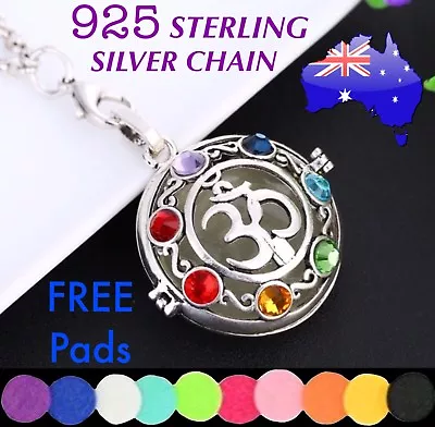 OM Chakra Aromatherapy Essential Oil Diffuser Locket 925 Sterling Chain Necklace • $16.20