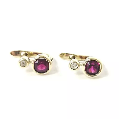 9ct Gold Diamond Earrings Purple Stone Lever Back 2.8g • £175