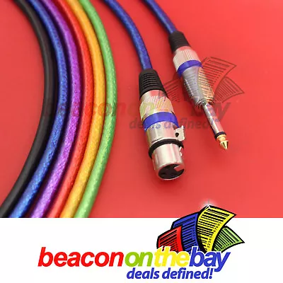 1m Microphone Lead Cable XLR Female To 1/4  Jack Mono Australian Made 6 Colours • $17.99