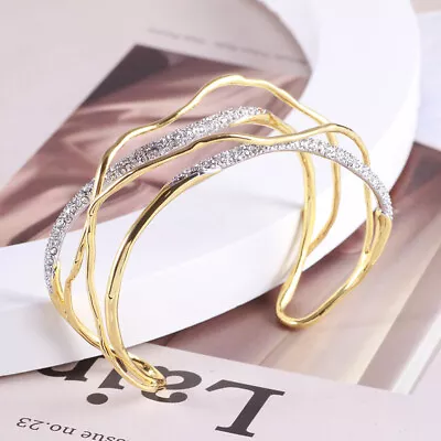 Alexis Bittar Cyrstal Pave Gold Plated Orbiting Line Open Bracelet • $19.68