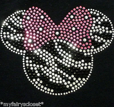7  ZEBRA Minnie Mouse Pink Bow Iron On Disney Rhinestone Transfer For Costume • $16.25