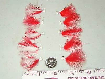 10 Non-lead Hand Tied Marabou Jigs Trout Steelhead Crappie 1/64 Red / White • $7.79