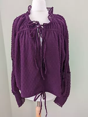 Missguided Purple Loose Fitting Embroidered Polka Dot Long Sleeve Top Size 12 • £1.49