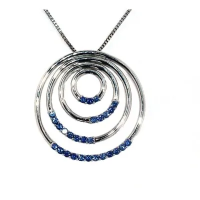 Beautiful Concentric Rings Ceylon Sapphire Necklace - Sterling Silver Setting - • $99