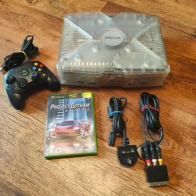 Original Microsoft Xbox Console Crystal Clear Translucent With Cables And Game • £79.99