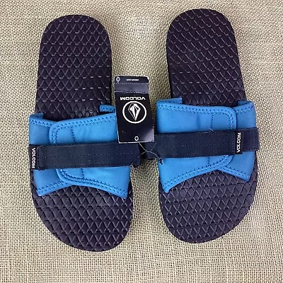 VOLCOM Blue Slip On Slide Sandals Adjustable Strap Beachside Men’s Size 11 • $24.99