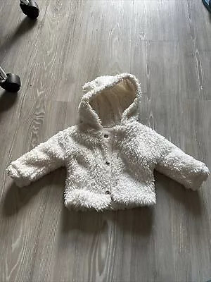 Faux Fur Cream Coat Baby Girl Bow Design 3-6 Months Hooded  • £7
