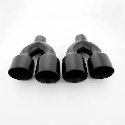 Stainless Steel Exhaust Tips Black Paint 2.5  Inlet Quad 4  Out Staggered Pair • $356.36