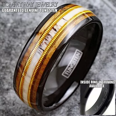 Personalized Engraved Black Tungsten Ring- Antler- Whiskey Barrel Guitar String • $19.99