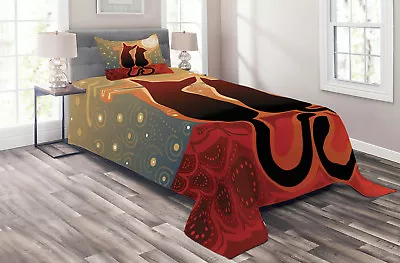 Cat Quilted Coverlet & Pillow Shams Set Moon In A Starry Sky Love Print • $59.99
