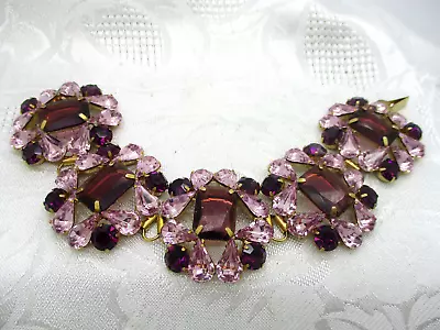 Estate Vintage Wide Panel Link Lavender Purple Prong Set Rhinestone Bracelet • $68