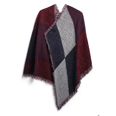 Ladies Warm Wrap Extra Thick Shawl Women Knitted Plaid Soft Scarf Blanket Winter • £7.69