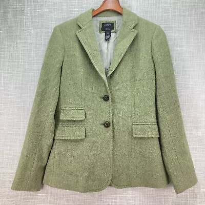 J Crew Hacking Green Wool Herringbone Tweed Blazer Two Button Jacket Size 10 • $99.99