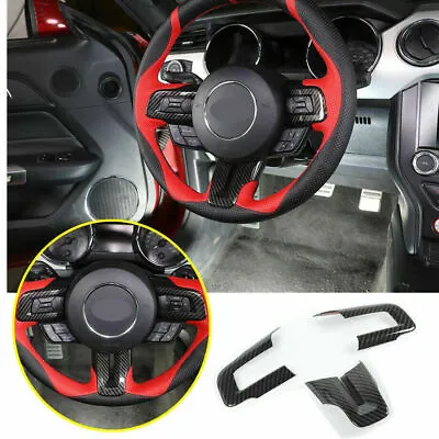 For Ford Mustang 2015-2021 Carbon Fiber Inner Steering Wheel Button Cover Trim • $45.40