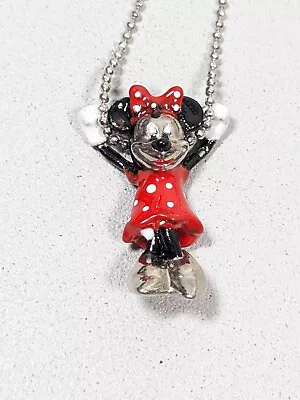 Minnie Mouse Red Polka Dot Dress Slide Charm Ball Chain Necklace 20  Silver Tone • $9.09