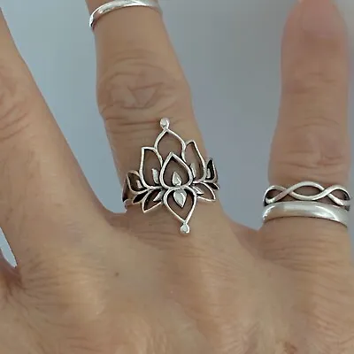 $25.99 • Buy Sterling Silver Double Lotus Ring, Flower Ring, Silver Ring, Yoga Ring 