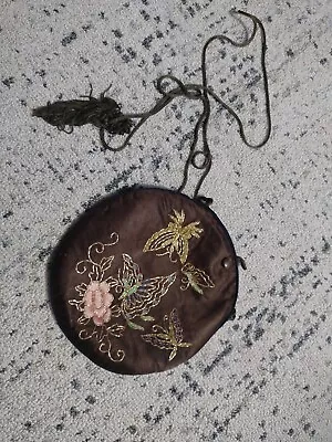 £14.56 • Buy VTG Satiny Embroidered Cross Body Purse Bag 80s