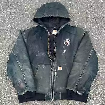 Vintage Faded Black Carhartt Hooded Work Wear Jacket  • $100