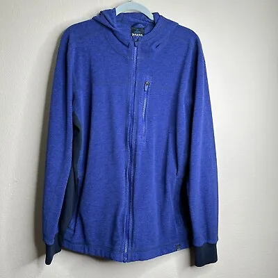 PrAna Jacket Mens Size XL Drey Fleece Hooded Pockets Full Zip Blue Ribbed Cuffs • $29.88