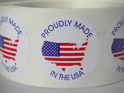 PROUDLY MADE IN THE USA MADE IN AMERICA FLAG 1 3/4  Circle Sticker Label 250/rl • $16.25