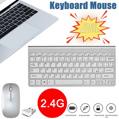 UltraSlim 2.4G Cordless Wireless Keyboard And Mouse Set For PC MAC Laptop Tablet • £14.53