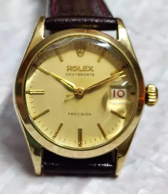 Vintage Rolex Oyster Date 6466 Roulette Date Precision Midsize Watch 30mm • $1690