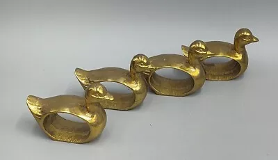 Vintage Ducks Solid Brass Napkin Rings Solid Heavy Metal Set 4 Table Décor • $40.50