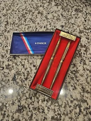 Vintage Parker Solid  Silver Vermeil G.f. Ball Point Pen & Pencil Set W/ Box  • $174.99