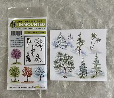 Art Impressions Watercolor TREE SET 4269 Stamps Snowy Fir Maple Palm + Art Work • $29.95