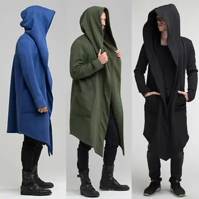 Men's Gothic Long Sleeve Long Robe Hooded Cloak Cape Cardigan Coat Jacket Warm • $35.83