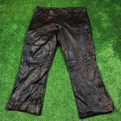 Vintage Rock N Blue Leather Pants Adult 58 W38 Straight Leg Biker Zip Fly Wide * • $46.39