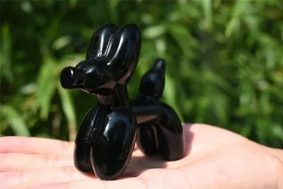 60G Natural Hand Carved Obsidian Dog Balloon Dog Crystal Dog • $66