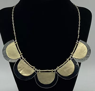 Signed Loft Two Tone Silver & Gold Scallop Medallion Collar 17” Necklace • $7