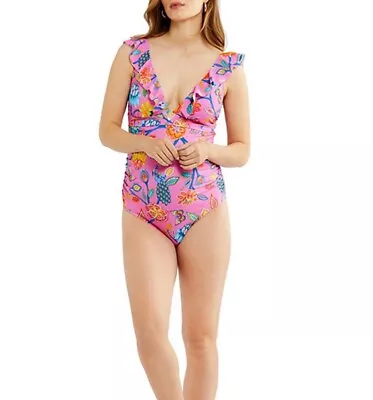 NWT Large A PEA IN THE POD RUFFLED MATERNITY ONE PIECE SWIMSUIT UPF 50+ • $35