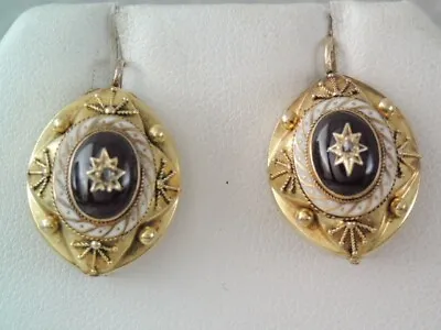 Rare Victorian  14k Gold Rose Cut Diamond Enamel Amethyst Earrings • $825