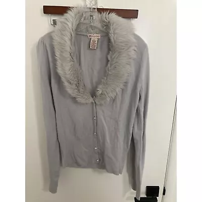 Glimmer Women's Vintage Faux Fur Collar Cardigan Periwinkle Large • $29.99