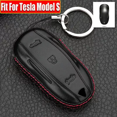 Fit For Tesla Model S Leather Auto Smart Remote Key Fob Case Chain Holder Cover • $7.99