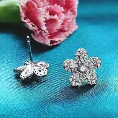 2Ct Round Cut Lab Created Diamond Flower Stud Earrings 14k White Gold Plated • $76.99