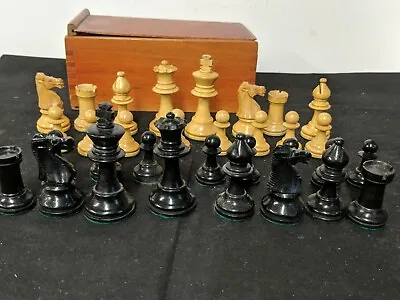 Vintage Chess Set Pieces Jaques Staunton Style With Wooden Box King 7cm • £125