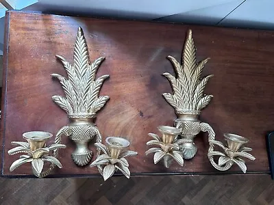 2 X Gold Pineapple Wall Decoration /Candle Holder! Matching Pair /Antique Style • £120