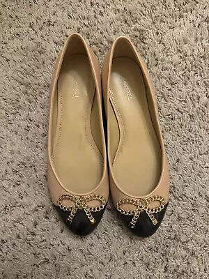 Michael MICHAEL KORS BALLET FLATS CHAIN BOW TAN BLACK LEATHER 6M WOMEN • $29